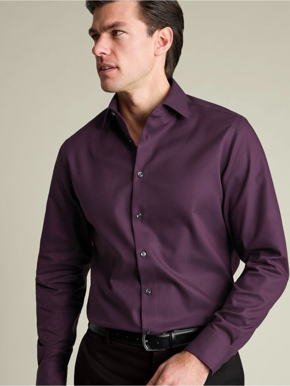 Men's Slim Fit Non-Iron Stretch Texture Shirt - Dark Red Dress Shirt